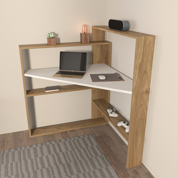 Hanah Home Kelly Mesa de Estudio Nogal y Blanco